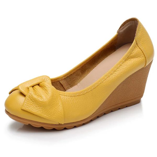 Chaussures Compensées en Cuir Véritable avec Nœud