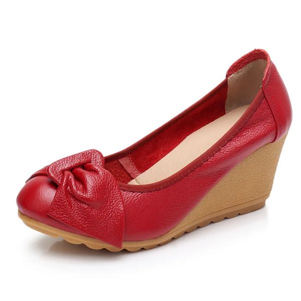 Chaussures Compensées en Cuir Véritable avec Nœud