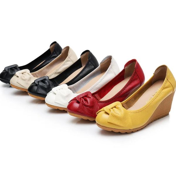 Chaussures Compensées en Cuir Véritable avec Nœud