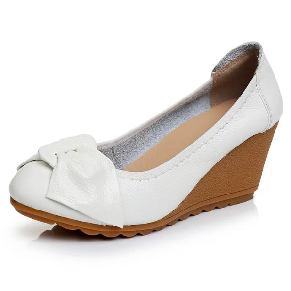 Chaussures Compensées en Cuir Véritable avec Nœud