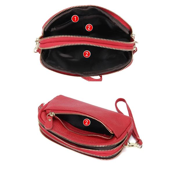 Portefeuille Femme Double Zip en Cuir Véritable