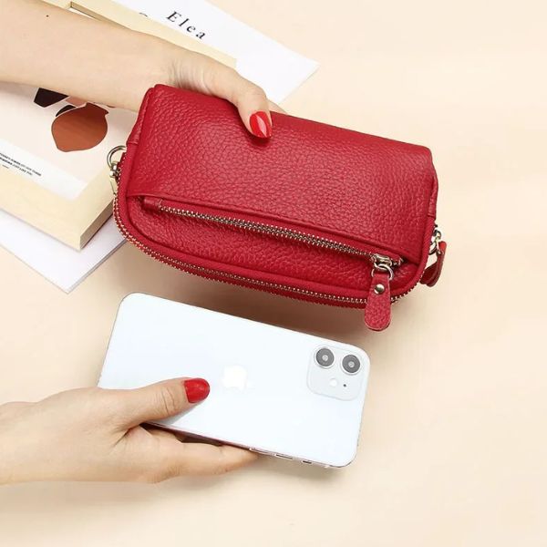 Portefeuille Femme Double Zip en Cuir Véritable