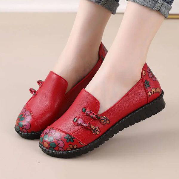 Mocassins Vintage en Cuir avec Détails Floraux