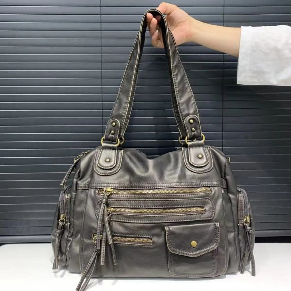Sac à Main Motard en Cuir PU avec Multi-Poches