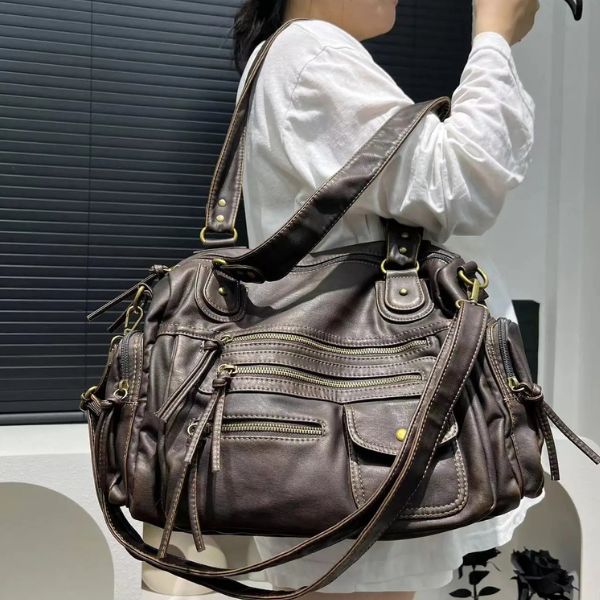 Sac à Main Motard en Cuir PU avec Multi-Poches