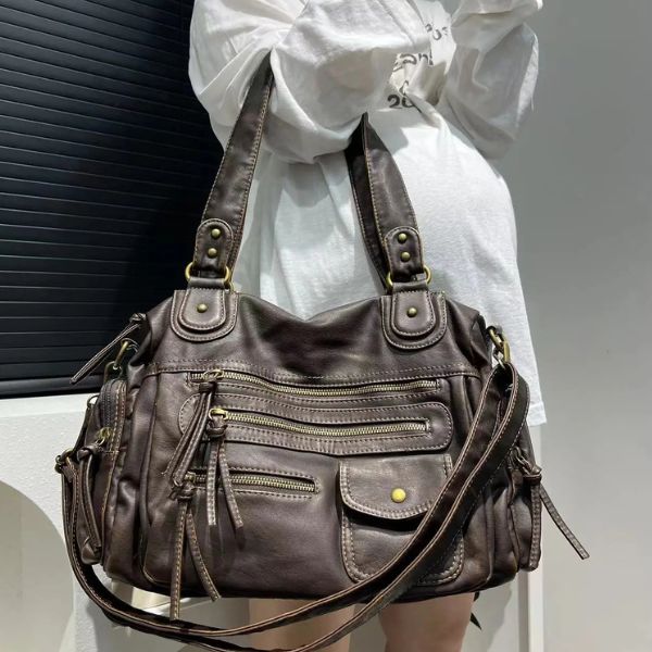 Sac à Main Motard en Cuir PU avec Multi-Poches