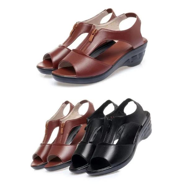 Sandales Confort en Cuir PU avec Talon Compensé