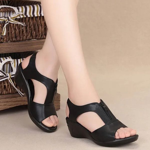 Sandales Confort en Cuir PU avec Talon Compensé