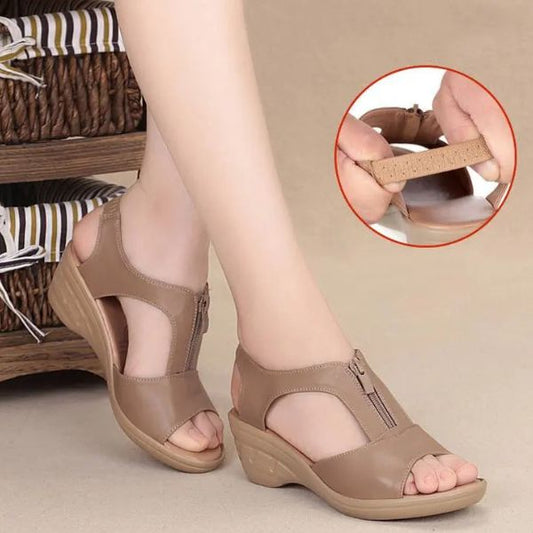 Sandales Confort en Cuir PU avec Talon Compensé