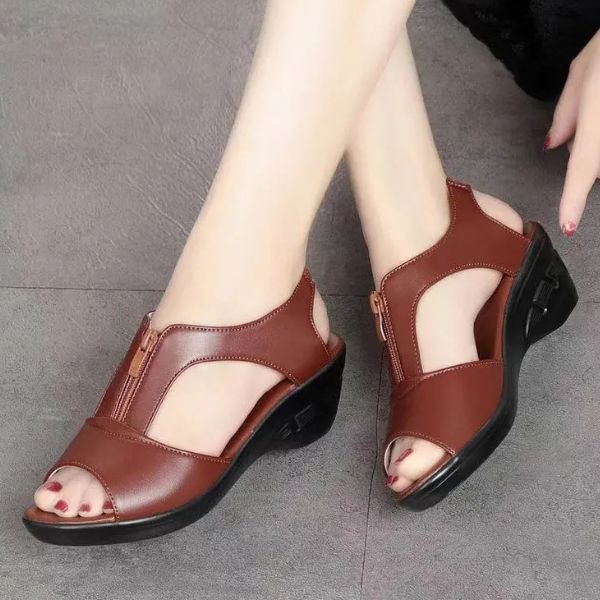 Sandales Confort en Cuir PU avec Talon Compensé