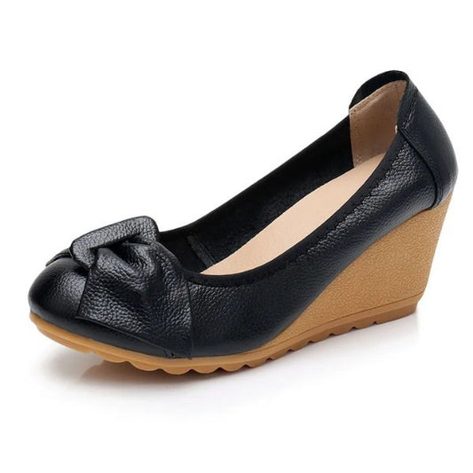 Chaussures Compensées en Cuir Véritable avec Nœud