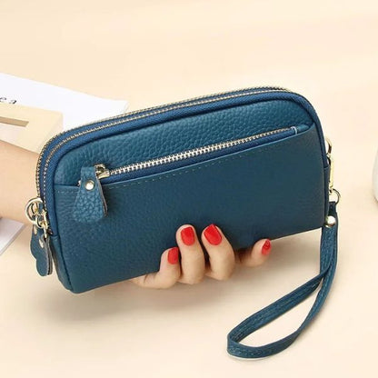 Portefeuille Femme Double Zip en Cuir Véritable