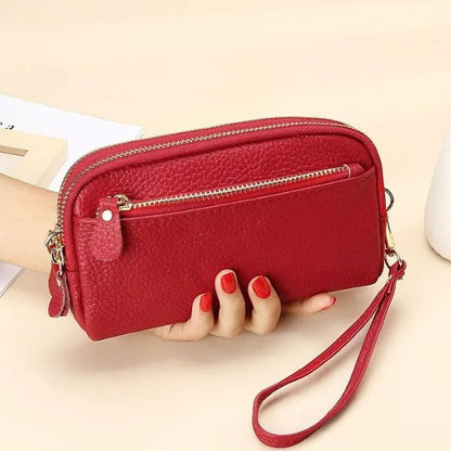 Portefeuille Femme Double Zip en Cuir Véritable
