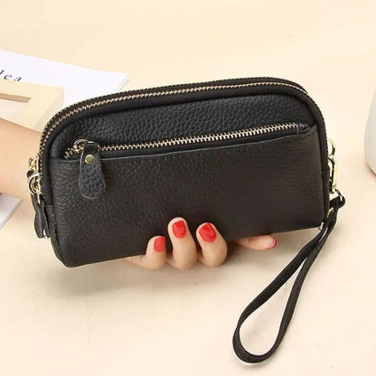 Portefeuille Femme Double Zip en Cuir Véritable