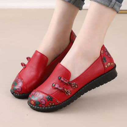Mocassins Vintage en Cuir avec Détails Floraux
