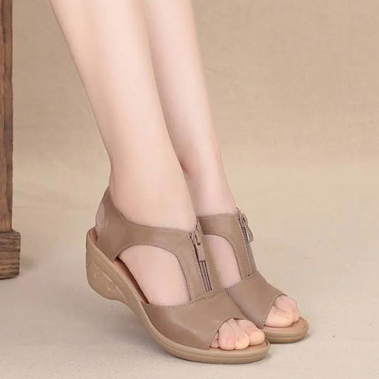 Sandales Confort en Cuir PU avec Talon Compensé